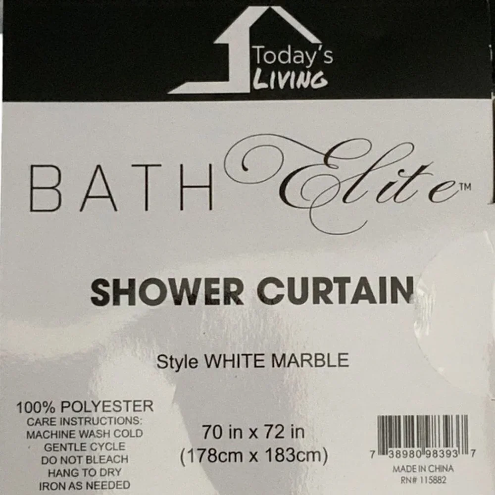 Today’s Living Marble Elite Bath Shower Curtain Easy Care Fabric White G…